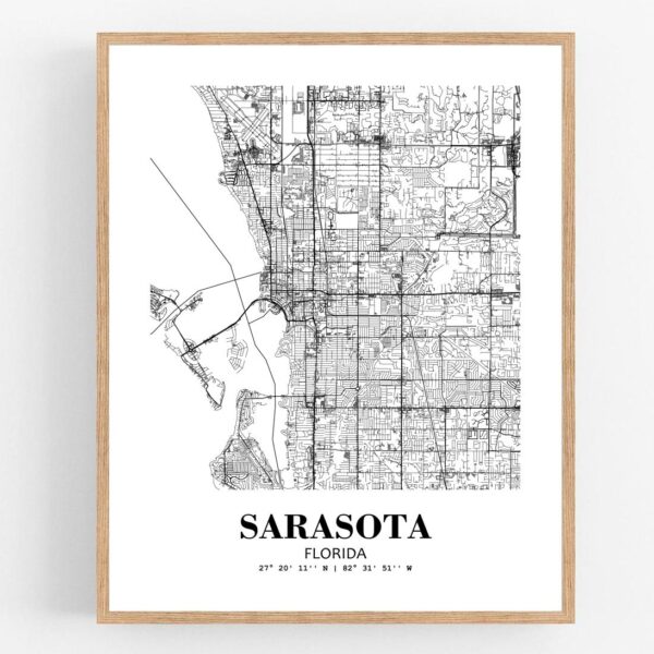 Eleville Unframed Sarasota Florida City View Abstract Modern Map Art Print Poster Wall Office Home Decor Line Art wgn858
