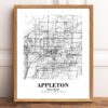 Appleton Wisconsin City View Abstract Modern Map Art Print Poster Home Decor wgn935 - Unframed - Image 2