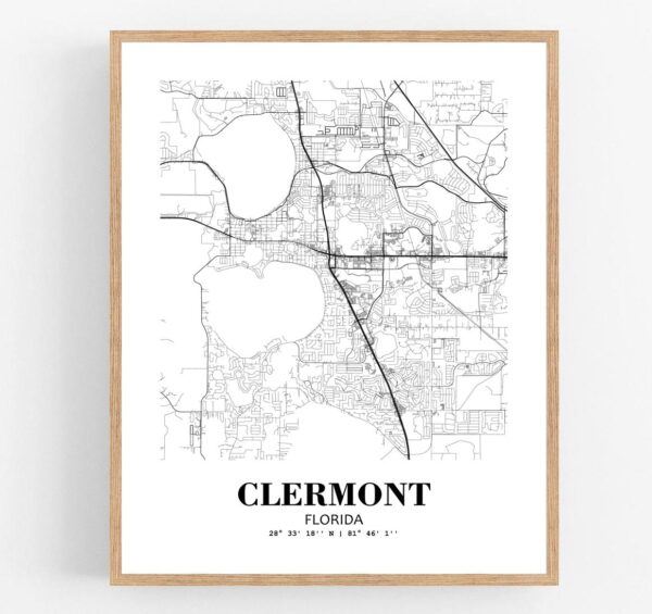 Eleville Unframed Clermont Florida City View Abstract Modern Map Art Print Poster Wall Office Home Decor Line Art wgn940