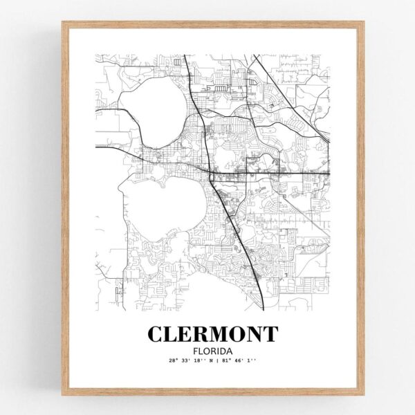 Eleville Unframed Clermont Florida City View Abstract Modern Map Art Print Poster Wall Office Home Decor Line Art wgn940