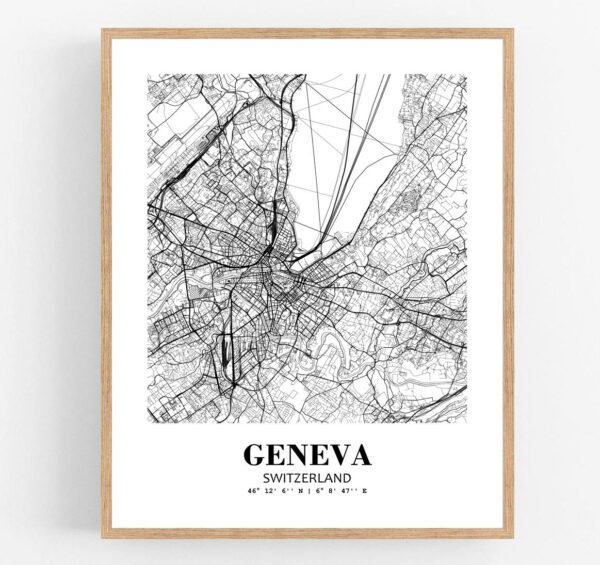 Eleville Unframed Geneva Switzerland City View Abstract Modern Map Art Print Poster Wall Office Home Decor Line Art wgn946