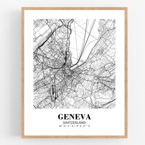 Eleville Unframed Geneva Switzerland City View Abstract Modern Map Art Print Poster Wall Office Home Decor Line Art wgn946