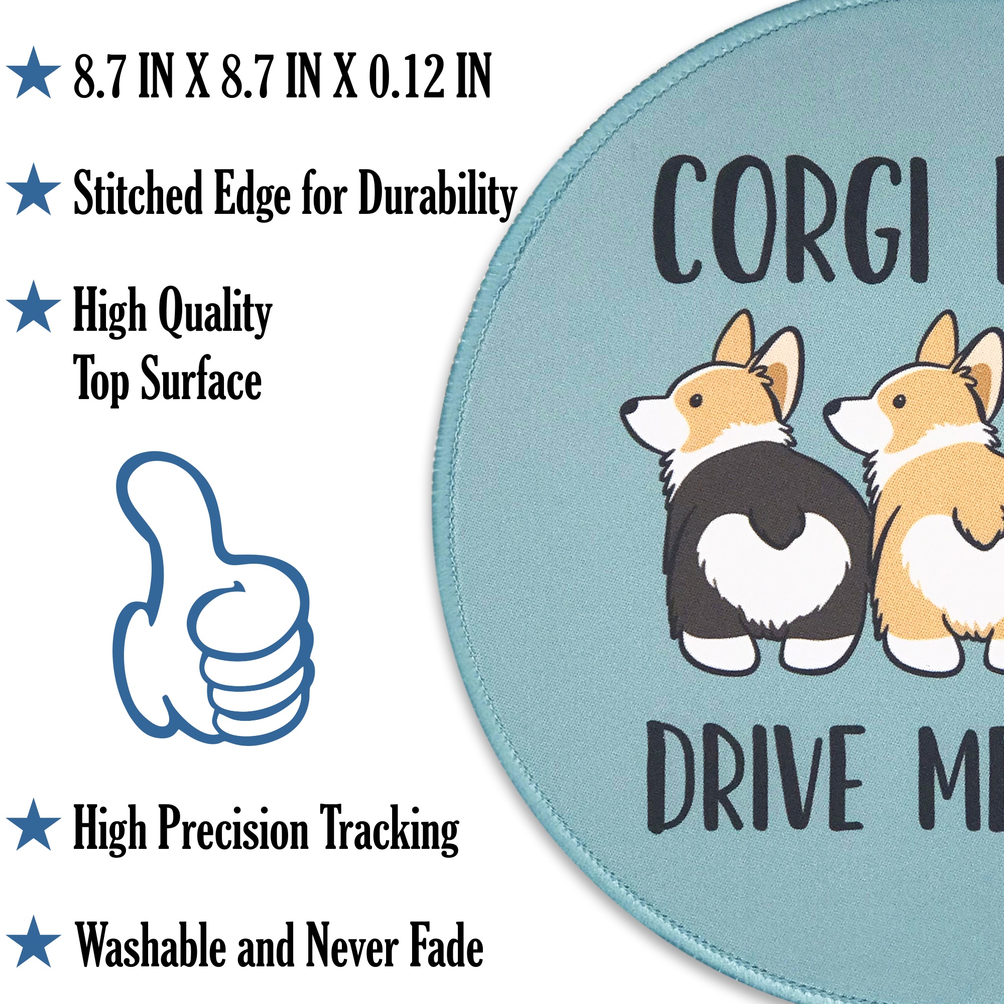 Eleville Mouse Pad Fashion Funny Corgi Butts Drive me Nuts Dog Lover Friends Pet Lycra Cloth Top and Non-Slip Base For Office Home Travel emp9 - Image 3