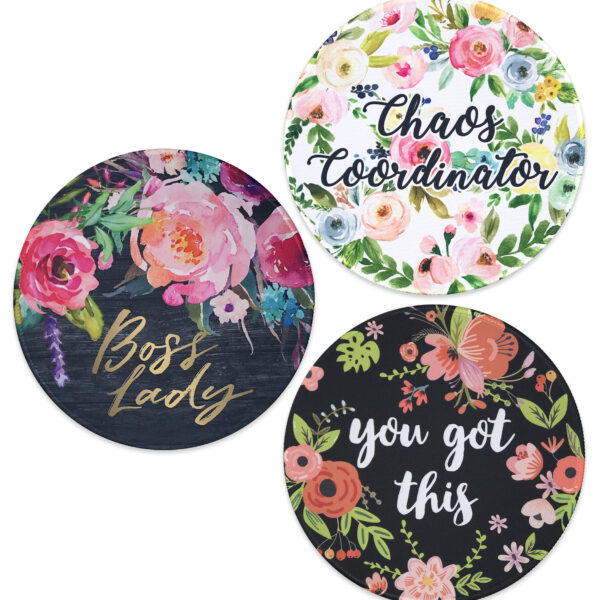 Eleville Mouse Pad Bundle of 3 Fashion Stylish Floral Style Boss lady Chaos Coordinator You Got This Motivational Lycra Cloth Top and Non-Slip Base For Office Home Travel emp20