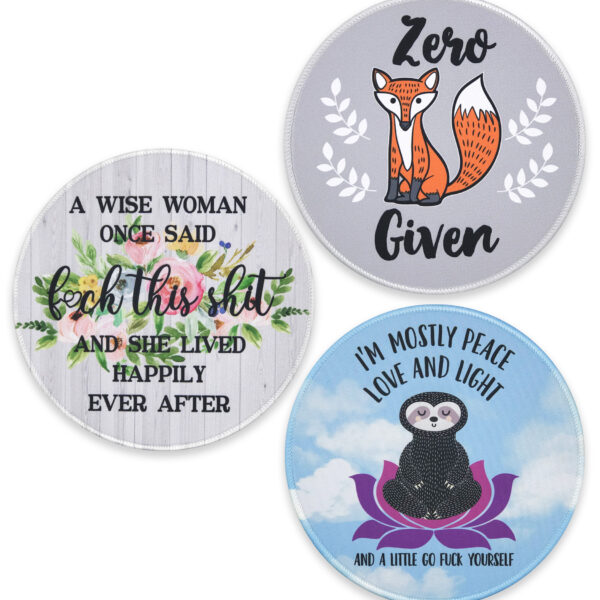 Eleville Mouse Pad Bundle of 3 Fashion Funny Quotes Sloth I'm Mostly Peace Love Light Zero Fox Given Wise Woman Lycra Cloth Top and Non-Slip Base For Office Home Travel emp22