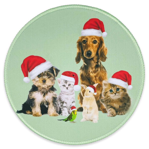 Eleville Mouse Pad Fashion Happy Family Pets Dog Cat Bird Bunny Red Christmas Hat Holidays Lycra Cloth Top and Non-Slip Base For Office Home Travel emp31