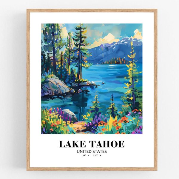 Eleville Unframed Lake Tahoe United States World Tour Travel Family Vacation Art Print Poster Office Home Decor mgn003