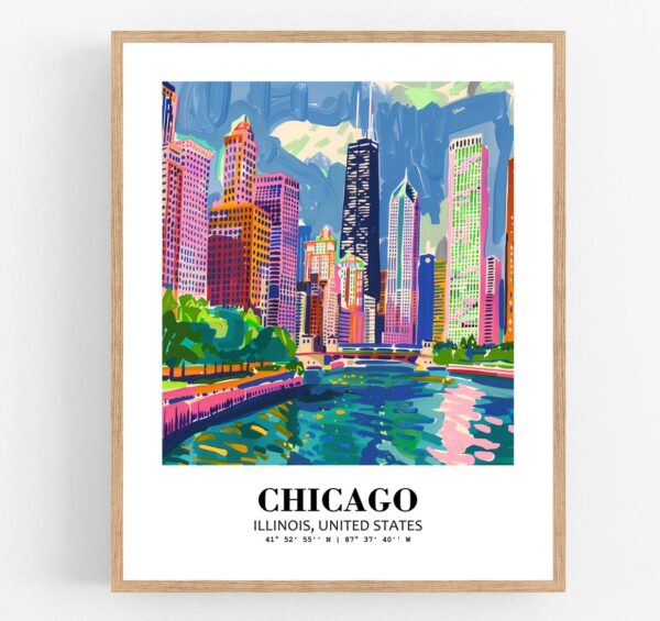 Eleville Unframed Chicago Skyline Illinois United States World Tour Travel Family Vacation Art Print Poster Office Home Decor mgn017