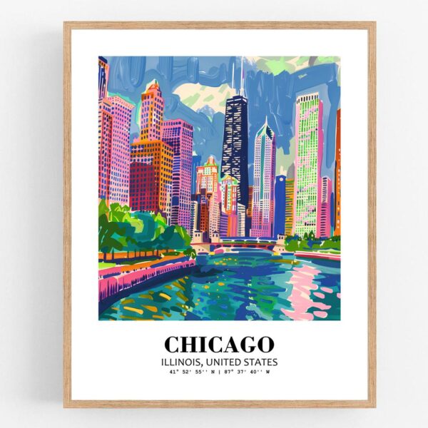 Eleville Unframed Chicago Skyline Illinois United States World Tour Travel Family Vacation Art Print Poster Office Home Decor mgn017