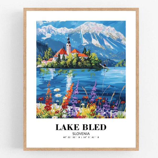 Eleville Unframed Lake Bled Slovenia World Tour Travel Family Vacation Art Print Poster Office Home Decor mgn030