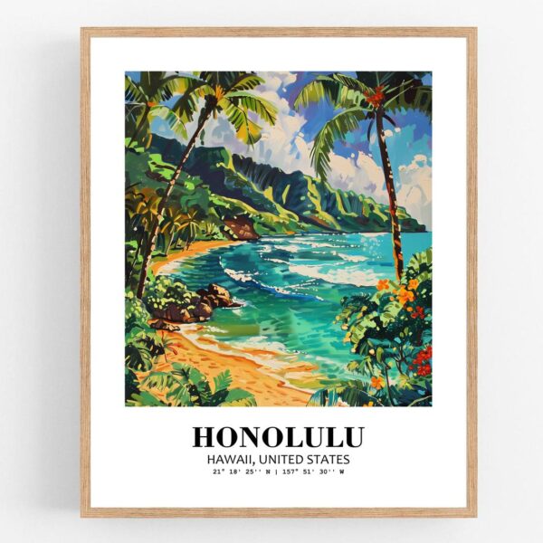 Eleville Unframed Honolulu Hawaii United States World Tour Travel Family Vacation Art Print Poster Office Home Decor mgn047