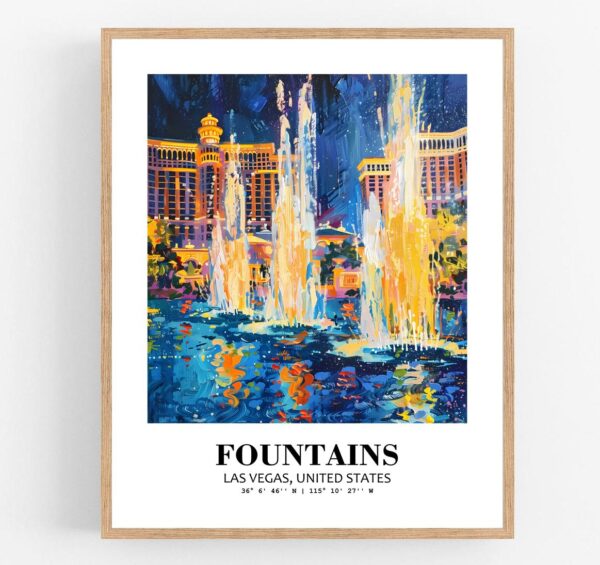 Eleville Unframed Fountains Las Vegas United States World Tour Travel Family Vacation Art Print Poster Office Home Decor mgn049