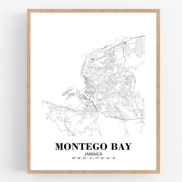 Eleville Unframed Montego Bay Jamaica City View Abstract Modern Map Art Print Poster Wall Office Home Decor Line Art wgn947
