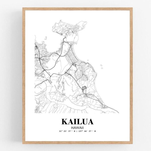 Eleville 11X14 Unframed Kailua Hawaii City View Abstract Modern Map Art Print Poster wgn948
