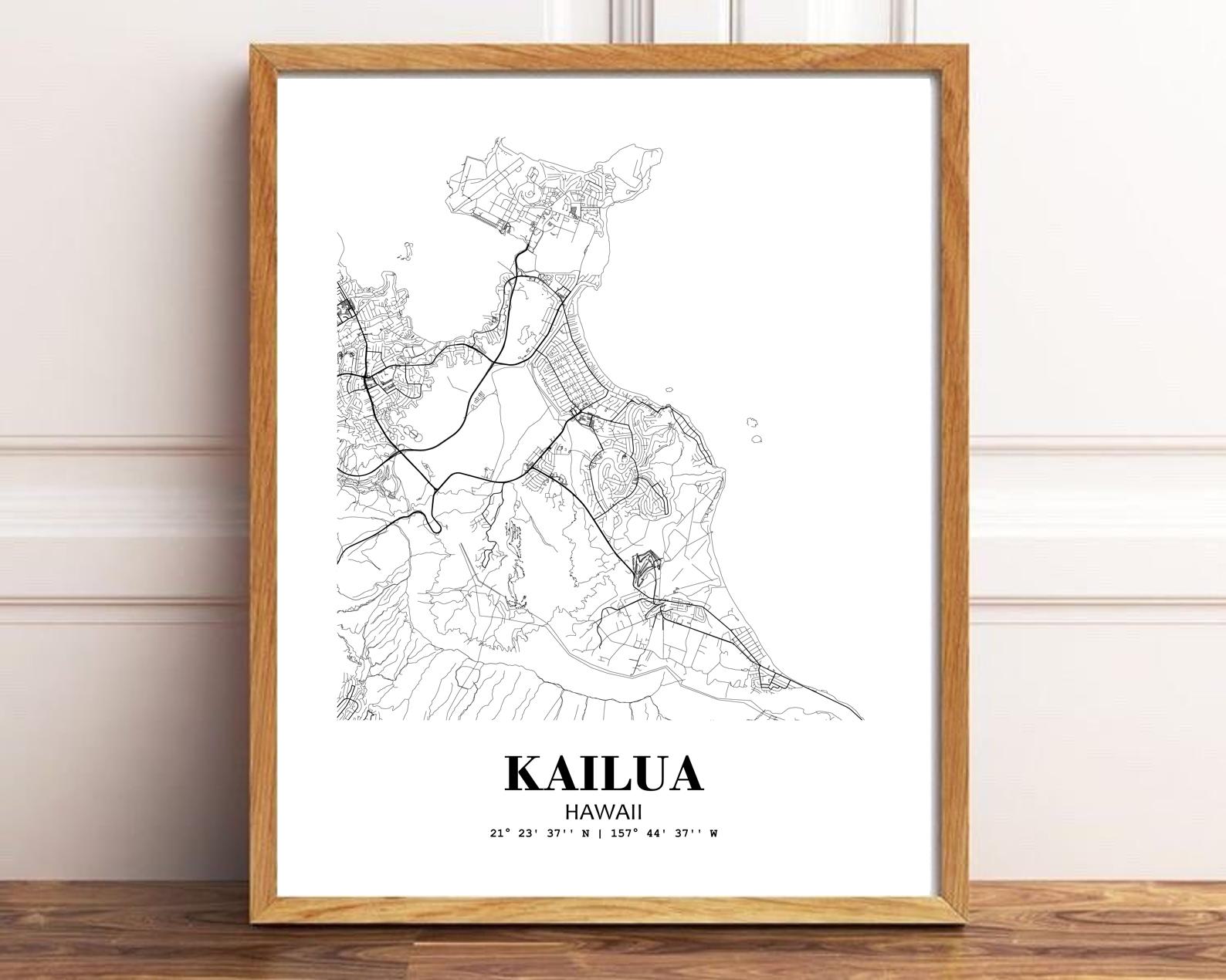 Eleville 11X14 Unframed Kailua Hawaii City View Abstract Modern Map Art Print Poster wgn948 - Image 2