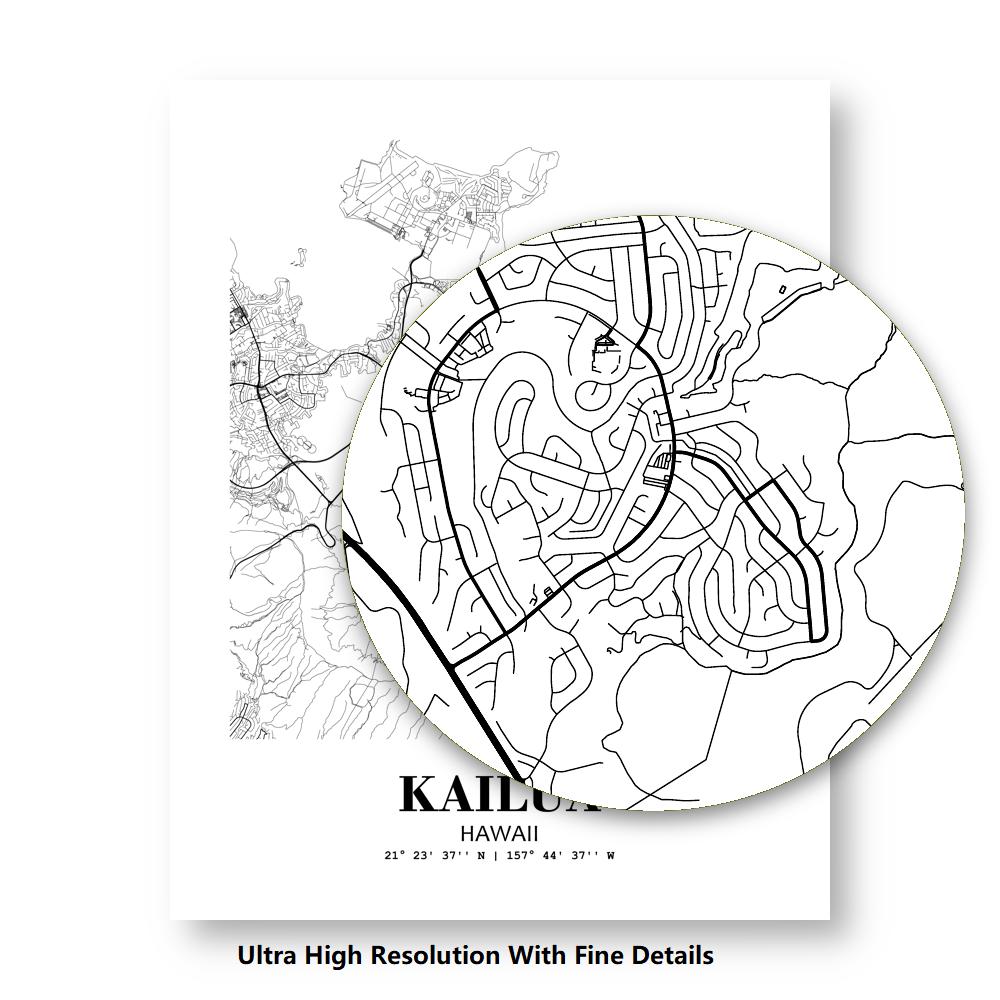 Eleville 11X14 Unframed Kailua Hawaii City View Abstract Modern Map Art Print Poster wgn948 - Image 8