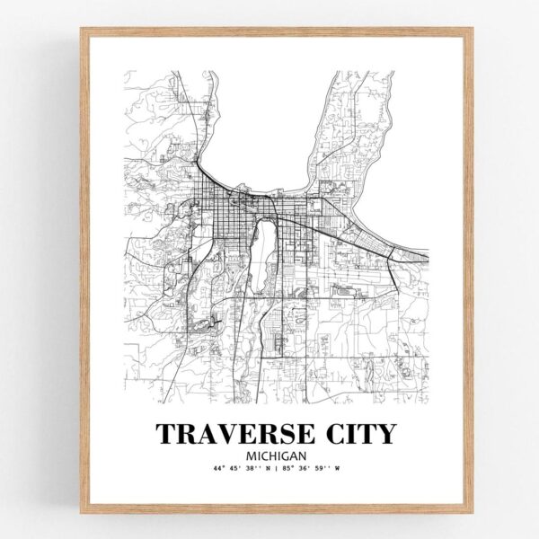 Eleville Unframed Traverse City Michigan City View Abstract Modern Map Art Print Poster Wall Office Home Decor Line Art wgn949