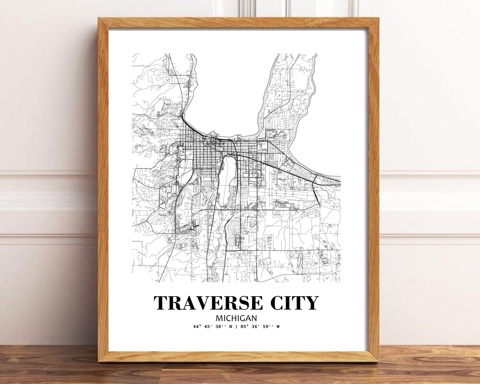 Eleville Unframed Traverse City Michigan City View Abstract Modern Map Art Print Poster Wall Office Home Decor Line Art wgn949 - Image 2