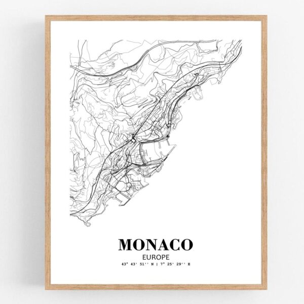 Eleville Unframed Monaco City View Abstract Modern Map Art Print Poster Wall Office Home Decor Line Art wgn950